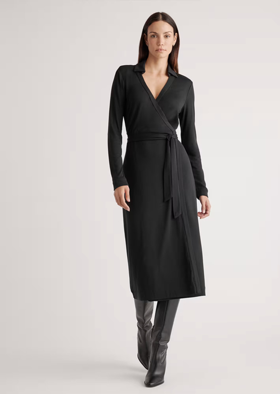 Quince 100% Silk Jersey Midi Wrap Dress Black Medium NWT